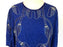80s Azure Blue Exotic Silver Burgeons Sequin Long Tunic Party Occasion Evening Disco Top