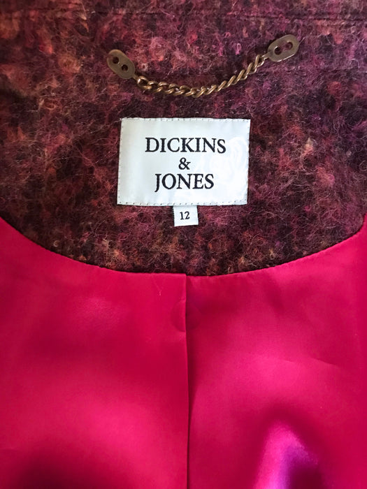Dickins & Jones Wool Mohair Purple Wine Marsala Mix Knee Length Coat Fab Lining