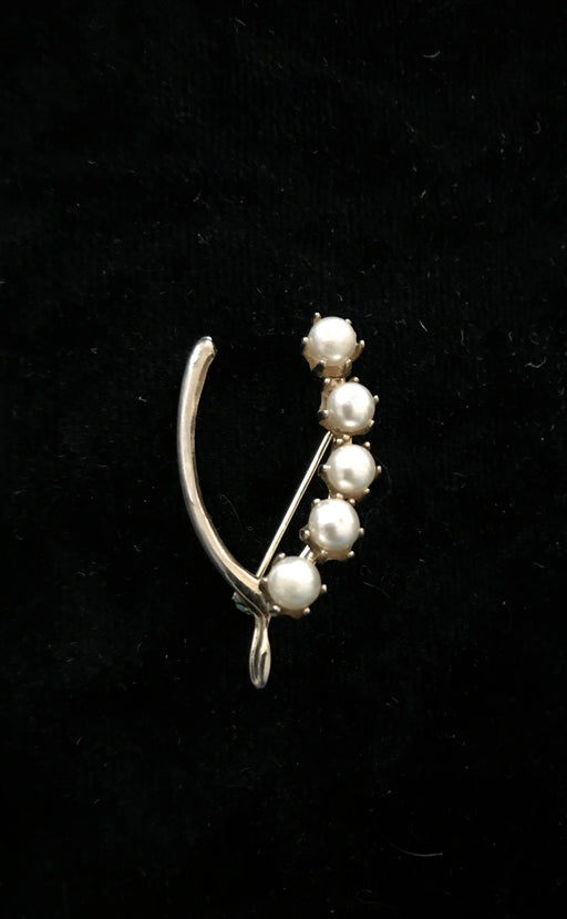 Lucky Wishbone Gift Brooch Lapel Pin with Faux Pearls