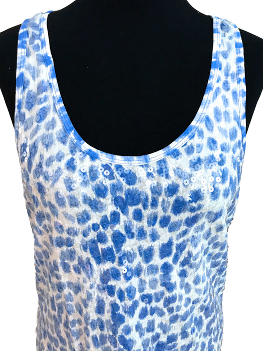 BNWT Blue & White Cheetah Animal Print Sequinned Racerback Top