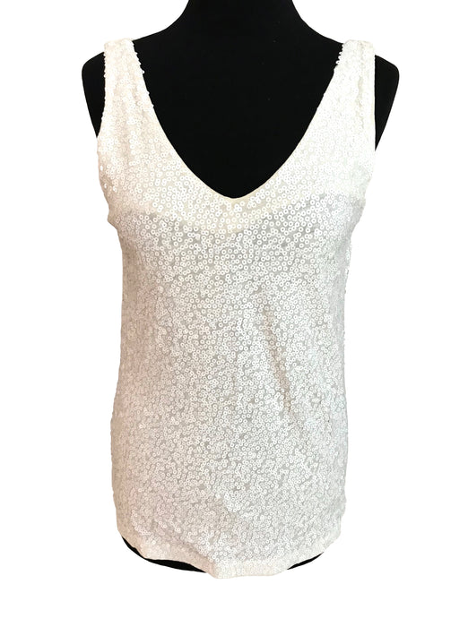 BNWT Ivory Cream Off White V-Neck Sequinned Cotton Tank Top