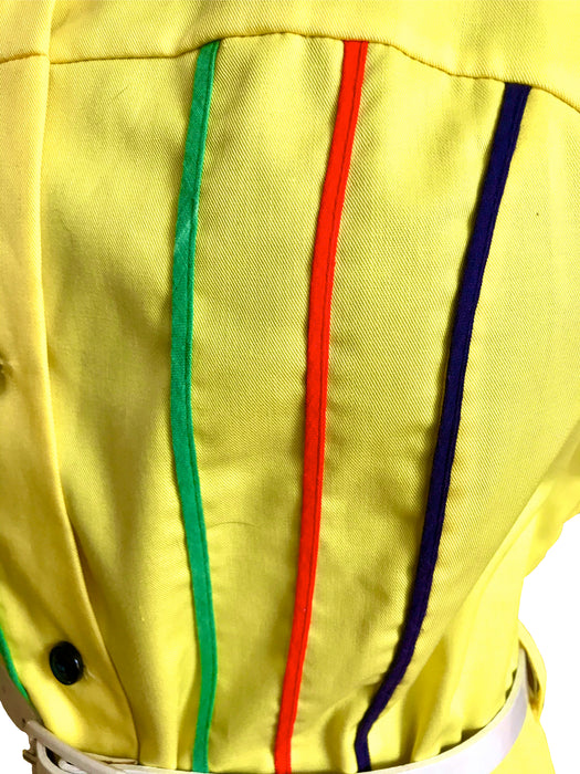 70s Yellow Braid Trim Button Through MOD Summer Day Dress size L