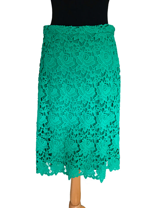 ZARA Emerald Green Floral Cotton Lace A-Line Knee Length Summer Skirt
