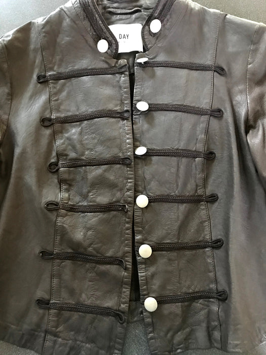 Chocolate Brown Braided Lamb Leather Steampunk Military Style Jacket