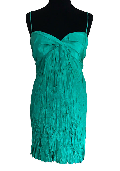 Ann Taylor Emerald Green Seaform Crinkle Silk Sexy Slip Mini Dress