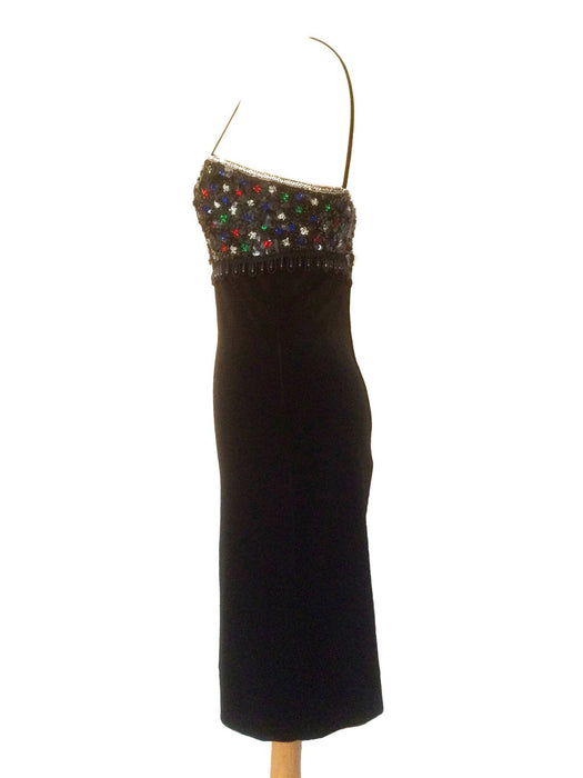 1980s Vintage FRANK USHER Designer SEQUIN Beaded Dress uk Size 10