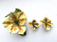 60s 70s Vintage Summer Flower Brooch Earring Set Yellow Green Orange Enamel & Peridot Rhinestones