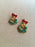 90s Vintage Christmas Wreath and Bow Red & Green Holly Enamel Dangle Post Earring Festive Holiday Season New Year Party Gift for Her