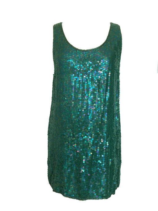 80s Vintage Emerald Jade Rainbow Sequin Sparkling Long Tunic Tank Party Top/Dress