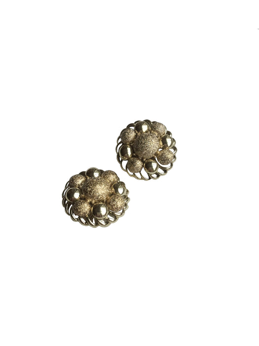50s-60s Coro Signed Chunky Ball Cluster Earrings in Mod Style with Bold and Structured Gold Tone Finish, Mother's day gift, gift for her