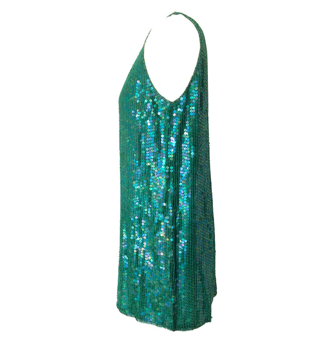 80s Vintage Emerald Jade Rainbow Sequin Sparkling Long Tunic Tank Party Top/Dress