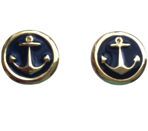 70s Vintage Navy Blue Enamel Nautical sailor Anchor Gold tone Clip on Earrings, summer jewelry, beach jewelry, gift for her, ahoy sailor