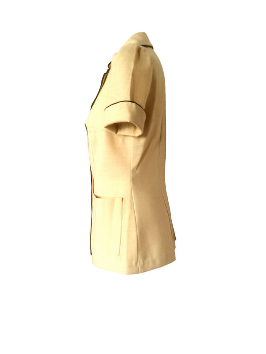 50s Khaki Yellow Short Sleeve Vintage Fitted Sassy Lassy Rock a Billy Rockabilly Linen Blend Summer Mid Century Retro MOD Style Jacket
