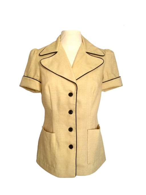 50s Khaki Yellow Short Sleeve Vintage Fitted Sassy Lassy Rock a Billy Rockabilly Linen Blend Summer Mid Century Retro MOD Style Jacket
