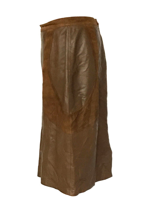 80s Leather Panel Suede Brown Lined Pencil Skirt, Italian suede leather skirt, punk new wave retro old school skirt, vintage leather skirt