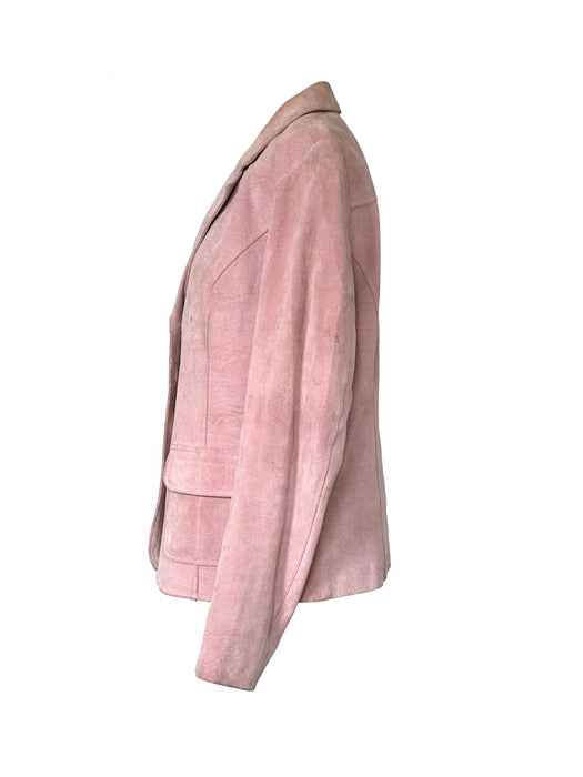 70s Pink Blush Genuine Suede Leather Single Breast Vintage Blazer Jacket, Plus size Ladies leather suede jacket, ladies jacket Large-XLarge
