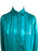 70s Deni Cler Silky Satin Turquoise Blue Teal Black Stripe Pattern Blouse Shirt, Satin Career Secretary Blouse Shirt, Ladies Button Down