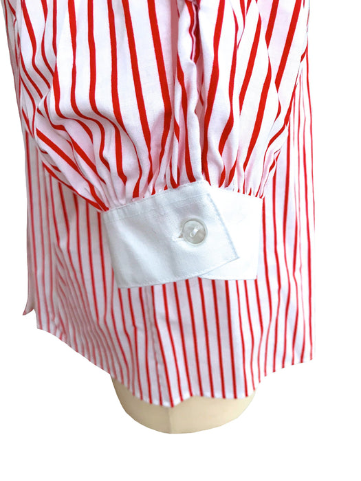 80s Pure Cotton Red & White Striped Nautical Sailor Double Breast Raglan Puffed Sleeves Buttoned Notched Collar Blouse Top, Diana Day Blouse