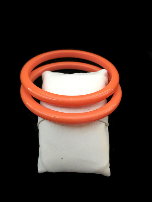 40s-50s Art Deco Pair of Domed 1/4" Matched Genuine Bakelite Party Bangle Bracelets Rare Angel Skin Coral Salmon Colour Tested Authentic