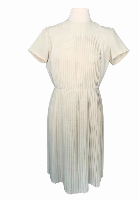 Early 50s VTG Cream All Pleated Short Sleeve Metal Zip Lovely Day Tea Dress, 40s 50s Rockabilly Career Office Wear Off White Occasion Dress