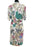 80s Botanical Tropical Hawaiian Print Viscose Jersey Slinky Wrap Plunge Neck Kimono Sleeve Career Office Wear Cocktail Party Occasion Dress