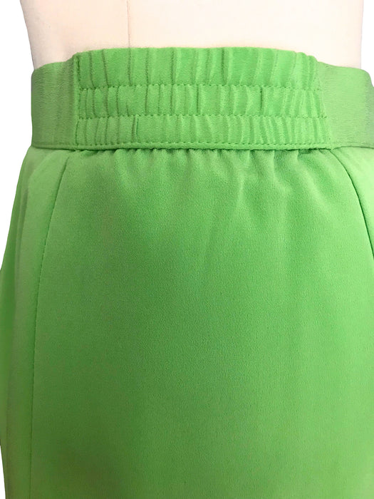 Original 90s Vintage Jacques Vert Lime Green Chartreuse Longline Front & Back High Slit Formal Event Pencil Skirt w/ Elasticated Waist M-L