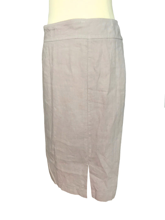 90s 100% Linen Pinkish Nude-Natural Front Side Slit Summer Pencil Skirt, Career Secretary Everyday Office Business Wear Knee Length Skirt M