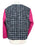 80s Plus Size Boucle Check Pattern Tweed Wool Hot Pink Faux Leather Asymmetrical Jacket Retro Boho XL, Fall Winter Grey Pink Big Button Coat