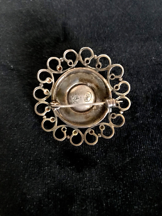 Designer Benaki Museum Athens Ancient Greek Revival Replica 925 Silver Brooch Pin with Citrine Cabochon, Hellenistic Xmas Mother's Day Gift