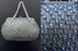 50s Silver Metallic Crochet & Blue Faceted Glass Beads Top Handle Evening Handbag