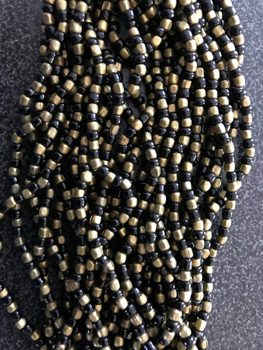 Black & Gold Indian Tibetan Glass Bead Multi Strand Ethnic Torsade Necklace