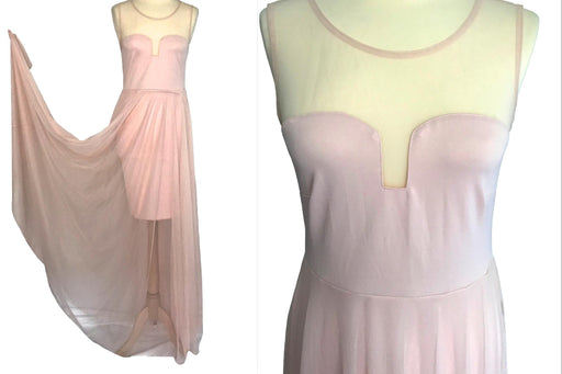 Blush Pink Mesh Illusion Full Circle Gown, Bridesmaid Floor Length Maxi Dress, Sheer Pink Summer Ball Gown, Pink Wedding Sexy Evening Dress