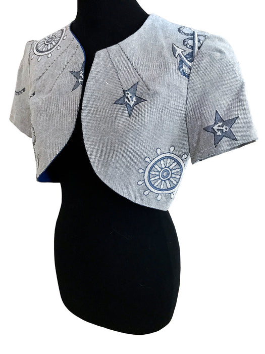 Tapestry Style Nautical Sailor Ancor Bolero Cropped Jacket