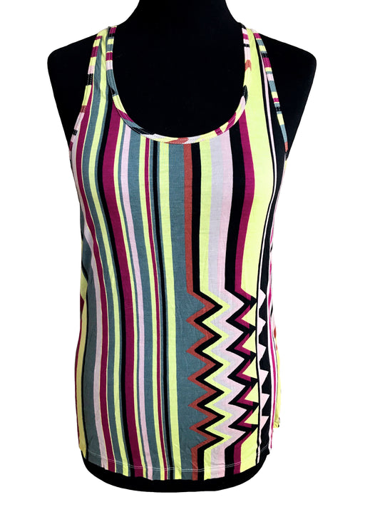 Missoni Cotton Striped Graphic Print Racer Back Athletic Yoga Summer Top
