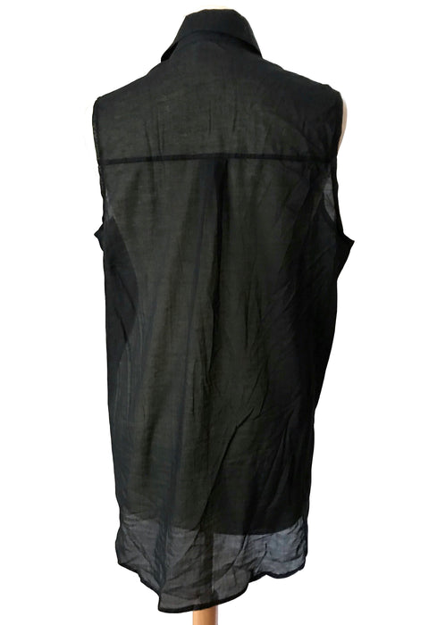 90s American Apparel Cotton Longline Tunic Shirt, Black Semi Sheer Ladies Button Down Casual Street Style Trapeze Parachute Blouse size S-M