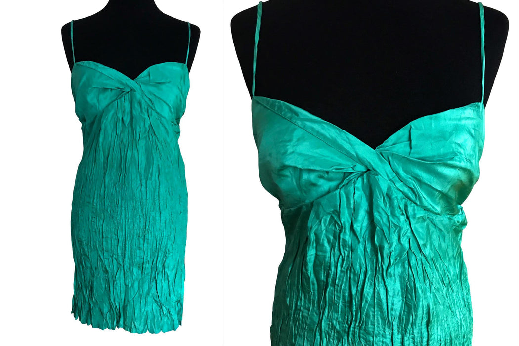 Ann Taylor Emerald Green Seaform Crinkle Silk Sexy Slip Mini Dress
