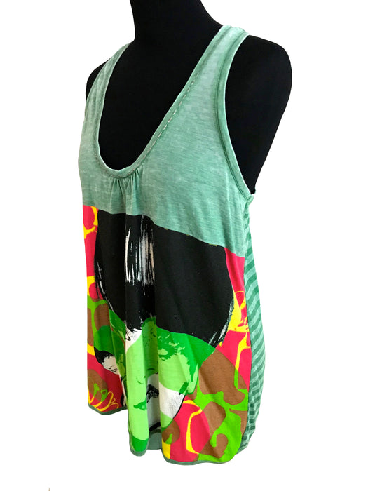 Girls Face Graphic & Striped Beach Tropical Racer Back Summer Top