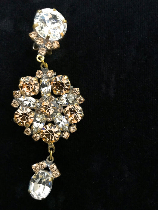 Art Deco HUGE Old Czech Crystal Champagne Glass Diamante Drop Dangle Earrings