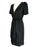 Black Silk Front Zip Dress w/ Golden Studs, Puff Sleeves Fitted Urban Little Black Dress, V-Neckline Steampunk Rave LBD Wide Sash Belt sz S