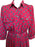 80s Strawberry Red & Green Pleated Dress, Geometric Pattern Shirtwaist Career Secretary Dress, Filigree Buttons Collared Belted Midi Dress M