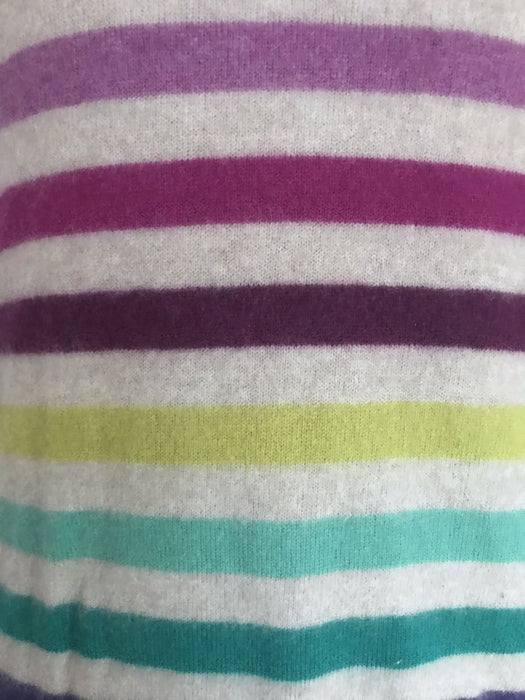 100% Thick Cashmere Striped Sweater Pullover, Rainbow Stripes Purple Pink Green Blue Teal Yellow Vintage Cashmere, V-Neck Cashmere Jumper M