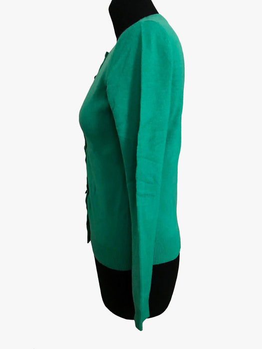 100% Luxury Bright Emerald Green Cashmere Cardigan, Thick Cashmere Crew Neck Casual Cardigan Sweater S, Smart Street Style Office Wear Top