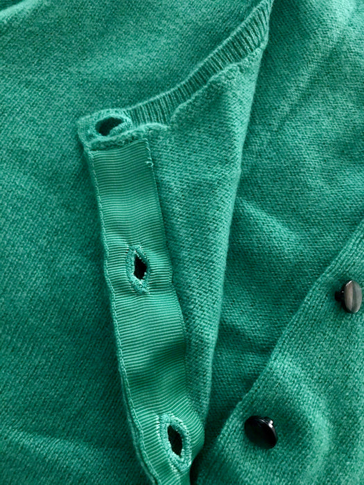 100% Luxury Bright Emerald Green Cashmere Cardigan, Thick Cashmere Crew Neck Casual Cardigan Sweater S, Smart Street Style Office Wear Top