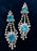 Art Deco Old Czech Glass Blue Clear Earrings, Easter Dangle Drop Crystal Rhinestone Chandelier Post Puzett Mardi Gras Carnival Gift Earrings