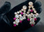 Art Deco Old Czech Glass Pink Clear Earrings, Easter Dangle Drop Crystal Rhinestone Chandelier Post Puzett Mardi Gras Carnival Gift Earrings