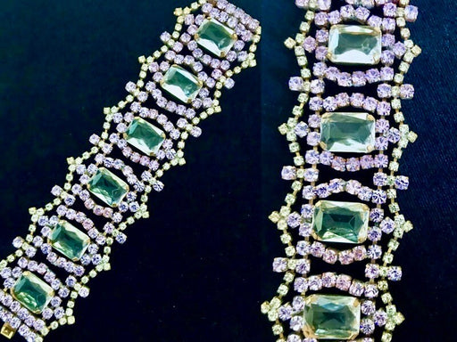 Art Deco Style WIDE Crystal Glass Bracelet, Old Czech Wedding Dazzling Lilac Stones Link Bracelet, Bridal Evening Party Panel Gift Bracelet