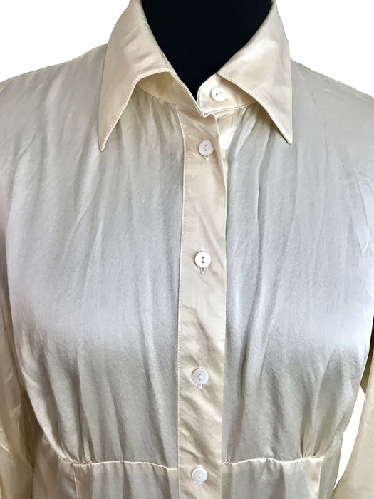 100% Italian Silk Ivory White Ladies Blouse Shirt, Collared Button Down Formal Business Office Secretary Shirt, Smart Casual Silk Blouse L