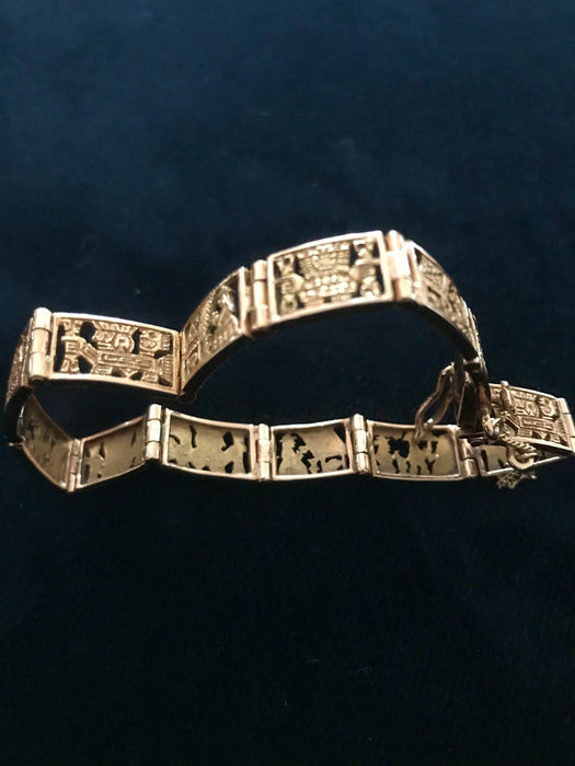 RARE 30s-40s Peruvian 18k Gold Filigree Link Bracelet, Artisan Estate Statement Collectable Jewelry, Wedding Bridal Engagement Gift Bracelet