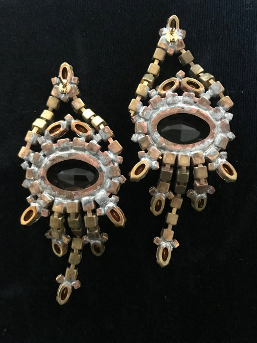 Art Deco Old Czech Crystal Glass Earrings, Xmas Prom Dangle Drop Big Cabochon Red Clear Rhinestone Chandelier Carnival Gift Puzett Earrings