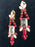 Art Deco Old Czech Crystal Glass Drop Earrings, Xmas Red Rhinestone Handmade Dangle Mardi Gras Carnival Prom Evening Party Clip Earrings